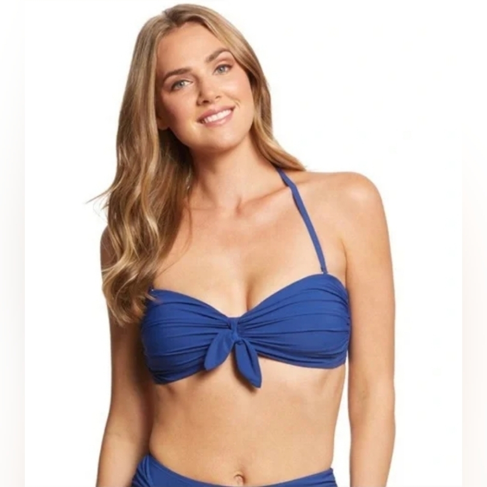 ❤️ NWT! KATE SPADE TIE BANDEAU BIKINI TOP IN CAPRI BLUE, SMALL